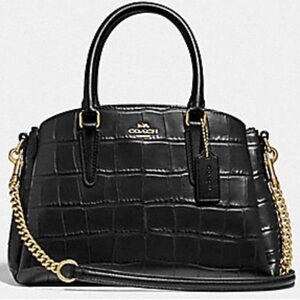 RARE HTF Coach Mini Black Embossed Crocodile Carryall F31438